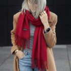 Crimson Cream Holiday Duo — red ivory two‑scarf gift set in a keepsake box 10